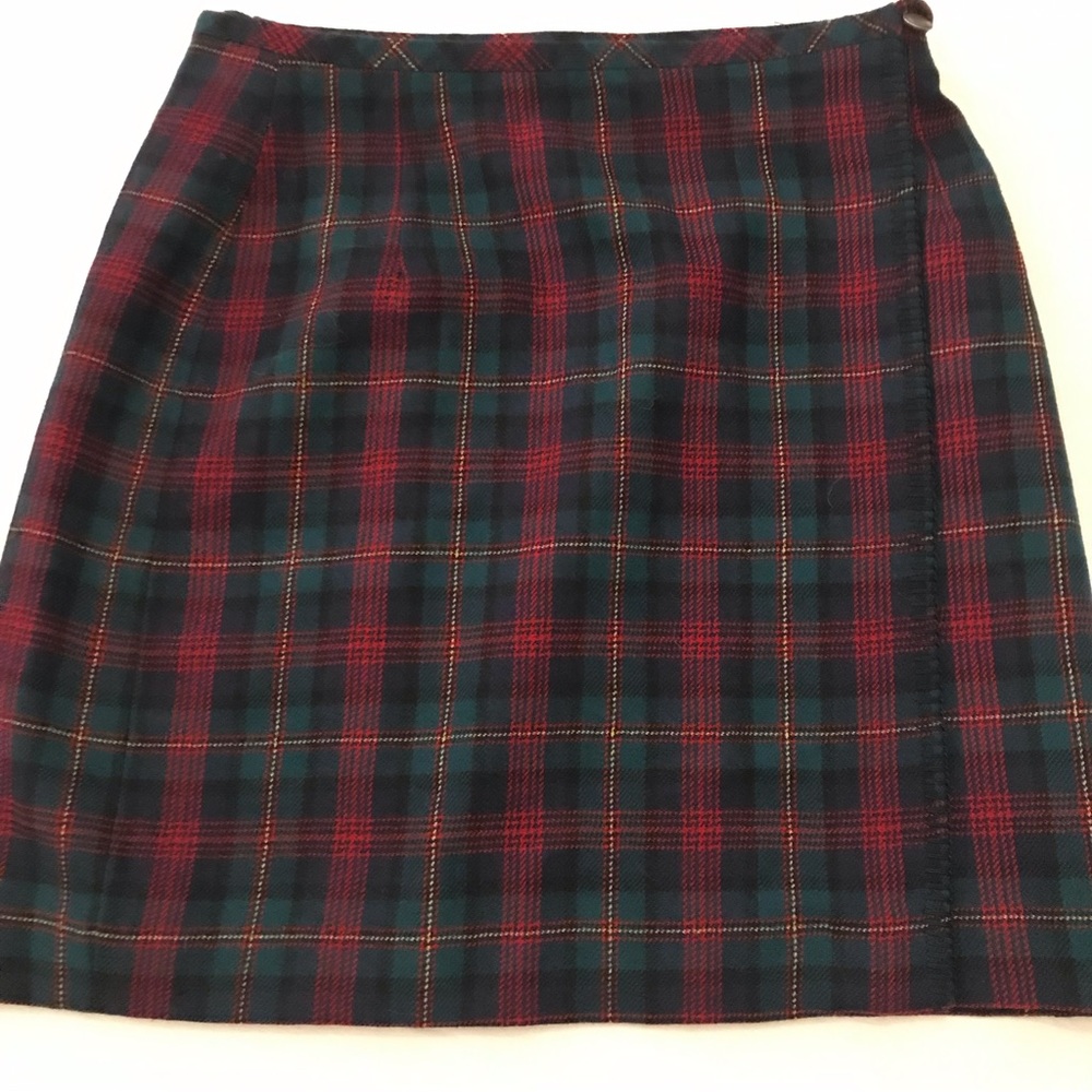 EDDIE BAUER Plaid Wool Wrap Mini Skirt